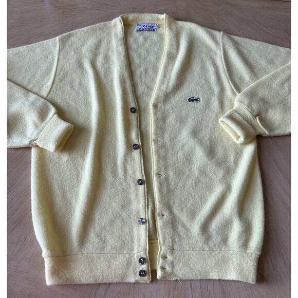 Vintage 80's Lacoste Cardigan Sweater Mens M Yellow Golf Caddy Shack Grandpa - Picture 10 of 11